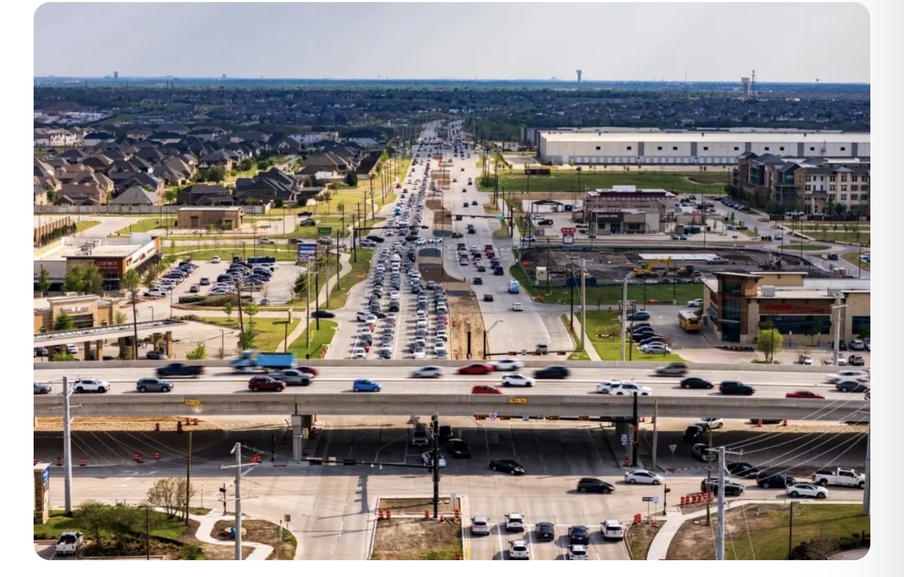 Aerial view of the U.S. 380 corridor in Denton County, Texas